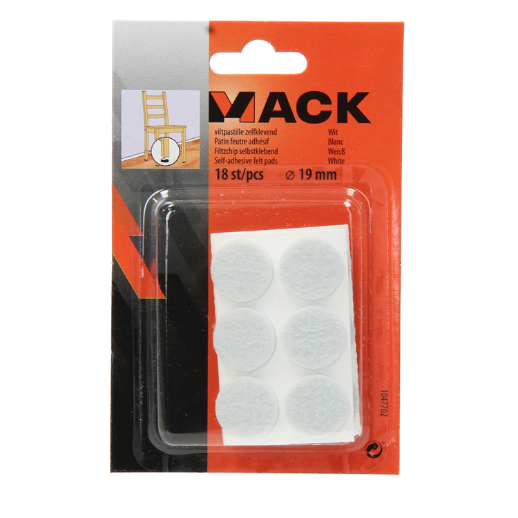 Mack 1047702 - pastille en feutre autocollante blanc ø 19 mm 18 pcs | 12 pièces