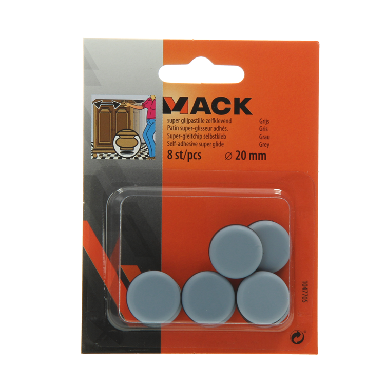 Mack 1047705 - pastille super coulissante autocollante gris ø 20 mm 8 pcs | 12 pièces
