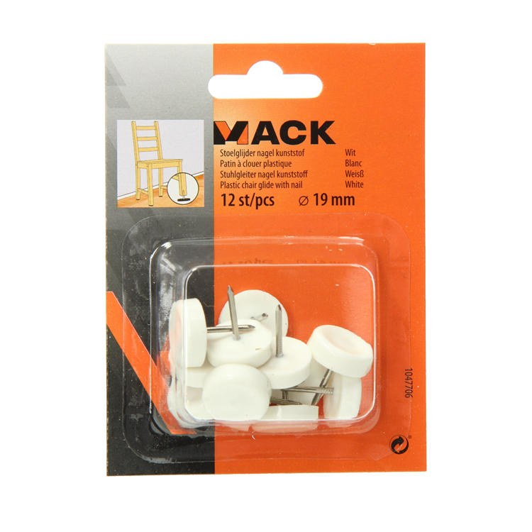 Mack 1047706 - clou planeur de chaise plastique blanc ø 19 mm 12 pcs | 6 pièces
