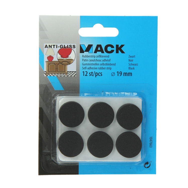Mack 1047663 - bande de caoutchouc autocollante noir ø 19 mm 12 pcs | 12 pièces