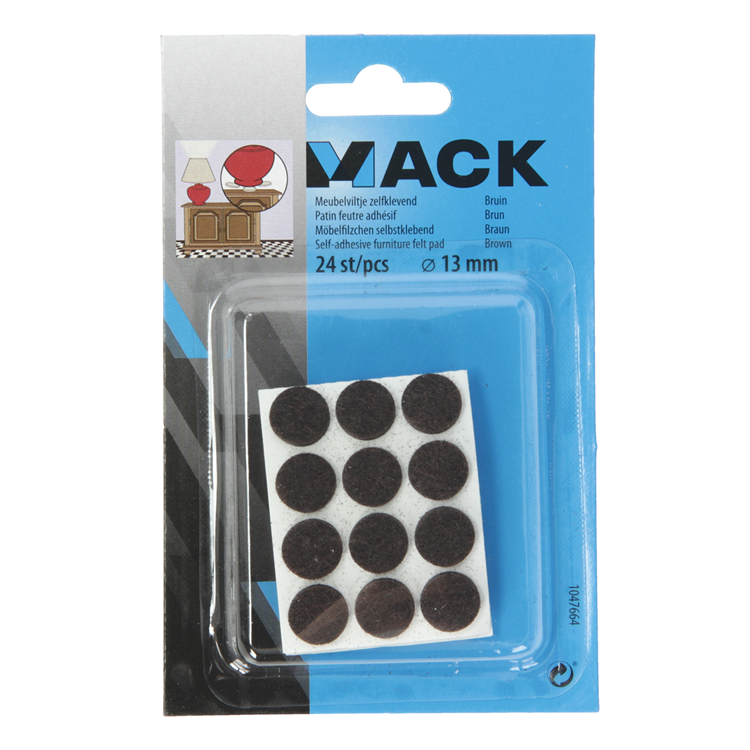 Mack 1047664 - feutre pour meubles autocollant marron ø 13 mm 24 pcs | 12 pièces