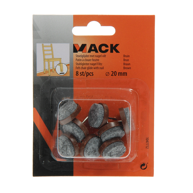 Mack 1047712 - patin de chaise avec feutre à clous marron ø 20 mm 8 pcs | 6 pièces