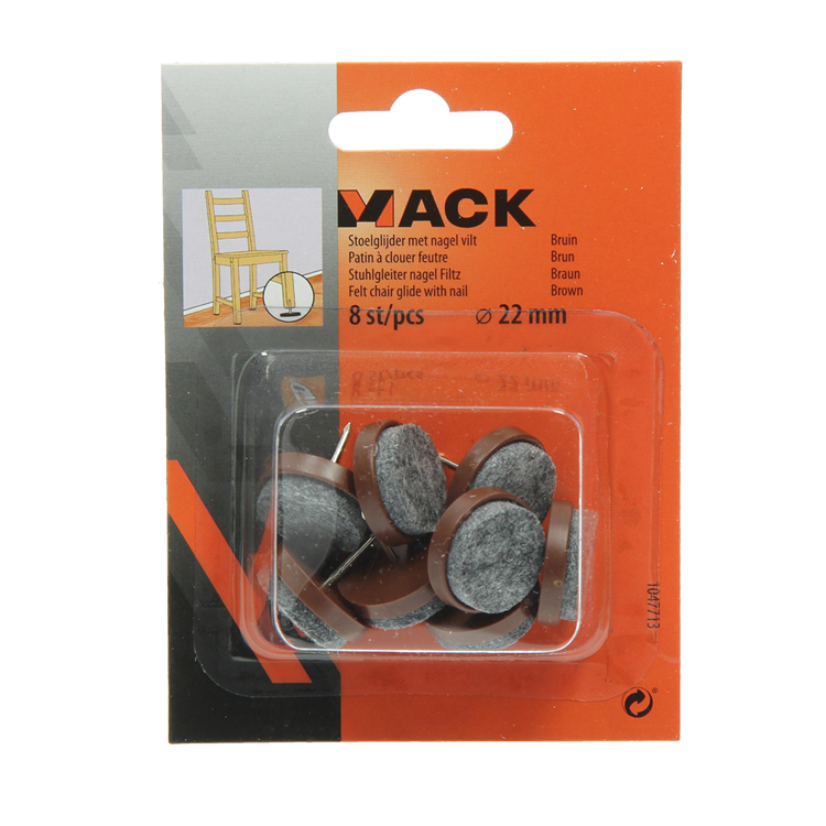 Mack 1047713 - patin de chaise avec feutre à clous marron ø 22 mm 8 pcs | 6 pièces