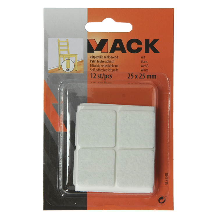 Mack 1047715 - pastille en feutre autocollante blanc 25 x 25 mm 12 pcs | 12 pièces