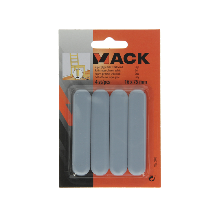 Mack 1047718 - pastille super coulissante autocollante gris 16 x 75 mm 4 pcs | 12 pièces