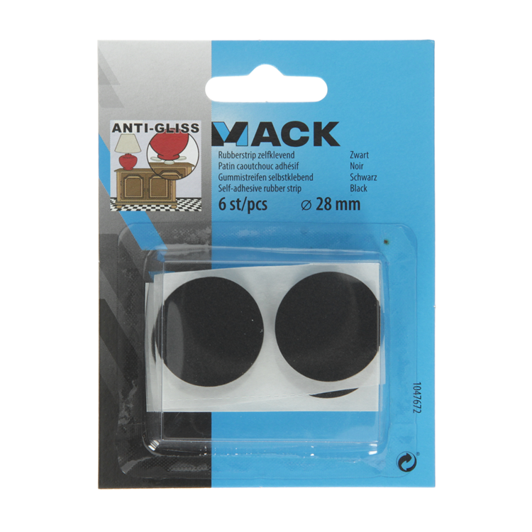 Mack 1047672 - bande de caoutchouc autocollante noir ø 28 mm 6 pcs | 12 pièces
