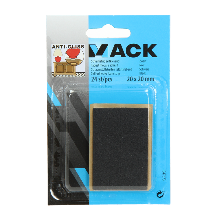 Mack 1047673 - bande de mousse autocollante noire 20 x 20 mm 24 pcs | 6 pièces