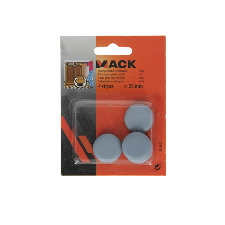 Mack 1047726 - pastille super coulissante autocollante gris ø 25 mm 4 pcs | 12 pièces