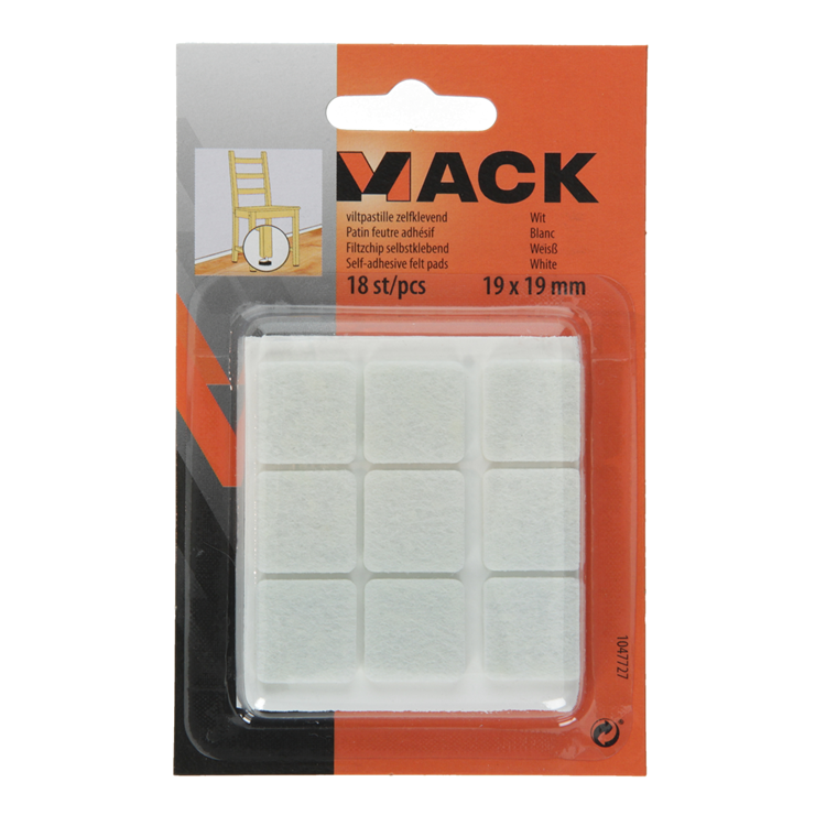 Mack 1047727 - pastille en feutre autocollante blanc 19 x 19 mm 18 pcs | 12 pièces