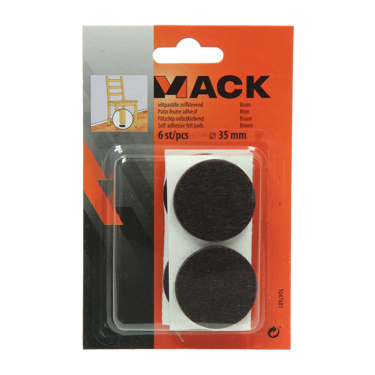 Mack 1047681 - pastille en feutre autocollante marron ø 35 mm 6 pcs | 12 pièces