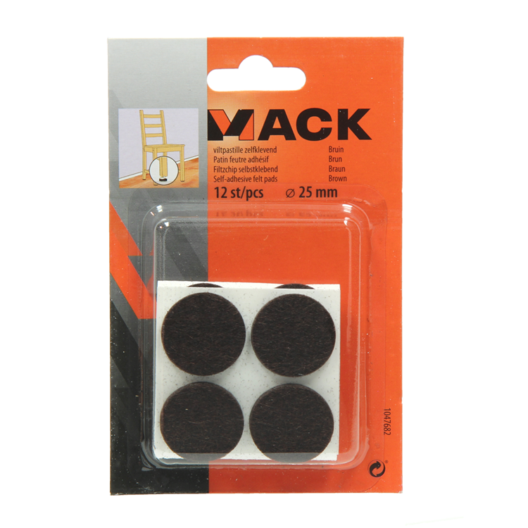 Mack 1047682 - pastille en feutre autocollante marron ø 25 mm 12 pcs | 12 pièces