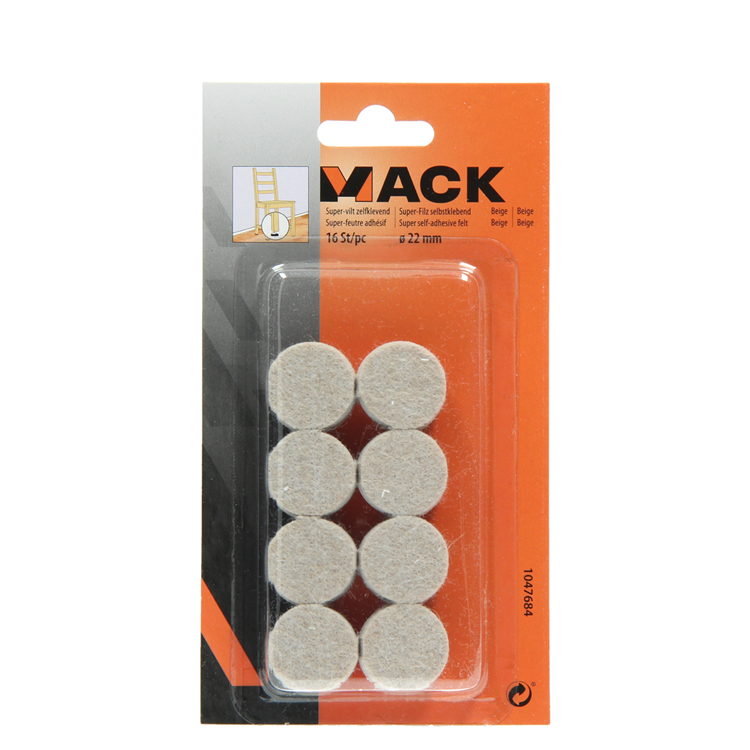 Mack 1047684 - super feutre autocollant beige ø 22 mm 16 pcs | 12 pièces