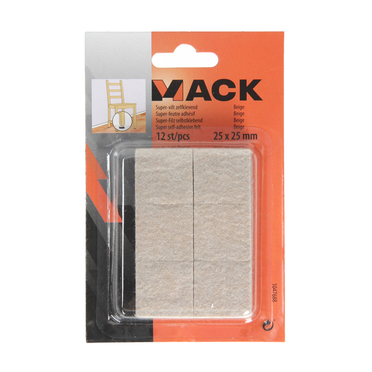Mack 1047688 - super-feutre autocollant beige 25 x 25 mm 12 pcs | 12 pièces