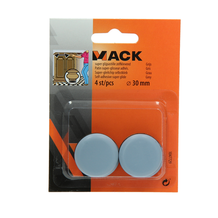 Mack 1047729 - pastille super coulissante autocollante gris ø 30 mm 4 pcs | 12 pièces