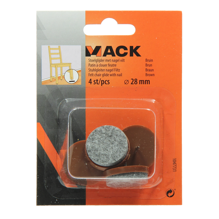 Mack 1047731 - patin de chaise avec feutre à clous marron ø 28 mm 4 pcs | 6 pièces