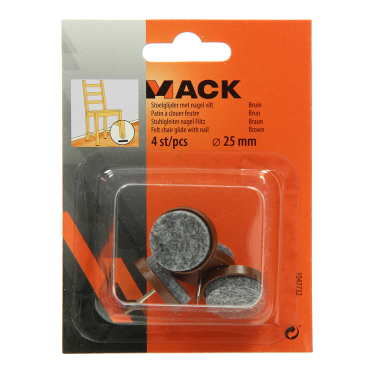 Mack 1047732 - patin de chaise avec feutre à clous marron ø 25 mm 4 pcs | 6 pièces