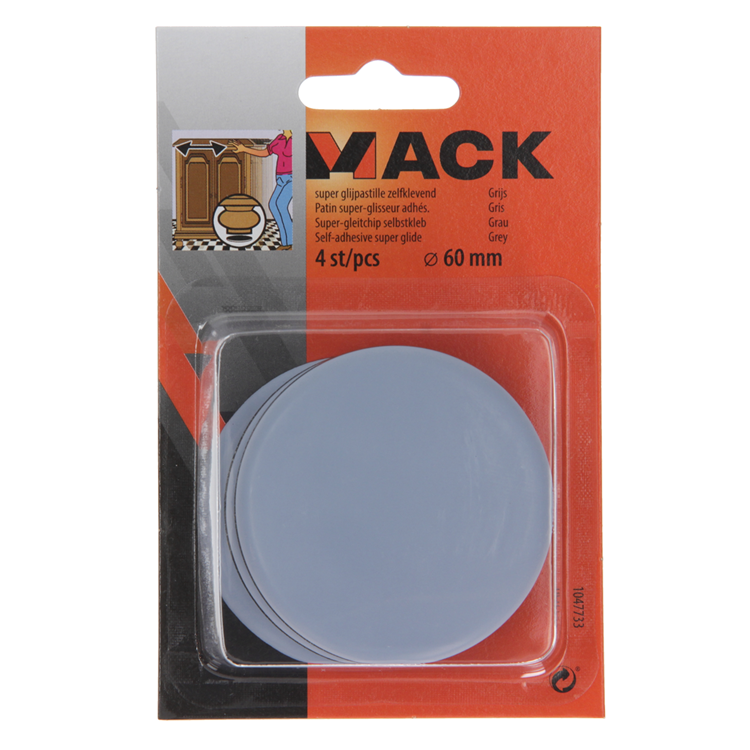 Mack 1047733 - pastille super coulissante autocollante gris ø 60 mm 4 pcs | 6 pièces