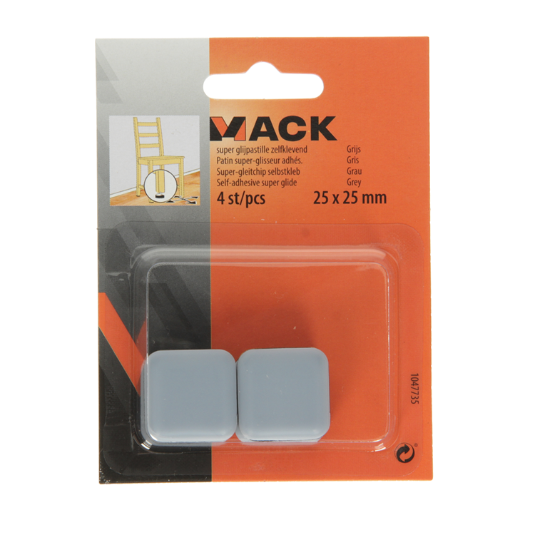 Mack 1047735 - pastille super coulissante autocollante gris 25 x 25 mm 4 pcs | 12 pièces