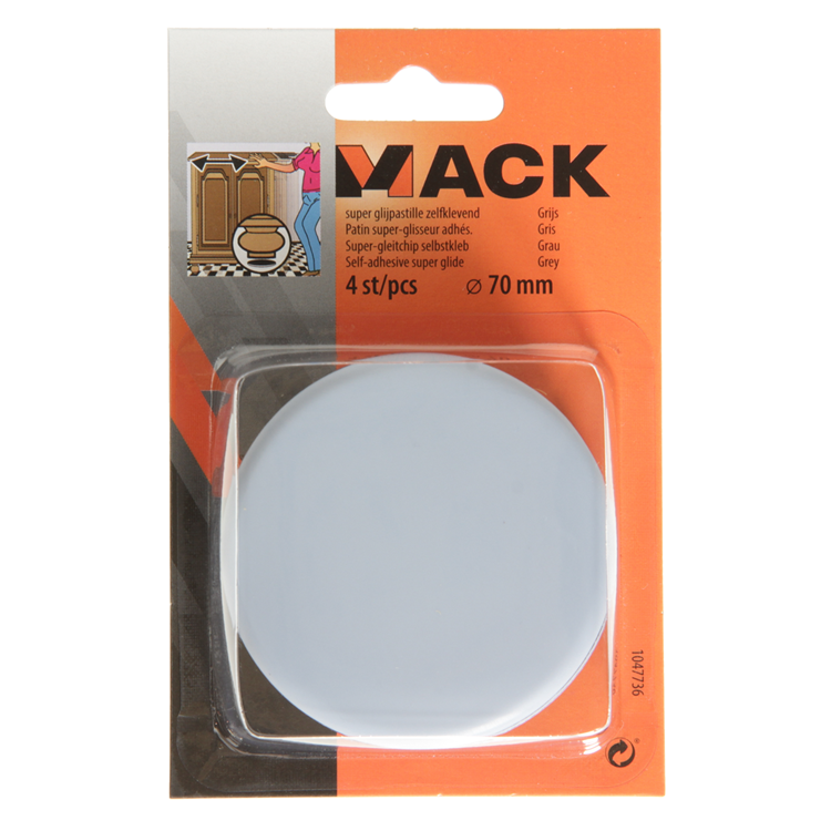 Mack 1047736 - pastille super coulissante autocollante gris ø 70 mm 4 pcs | 6 pièces