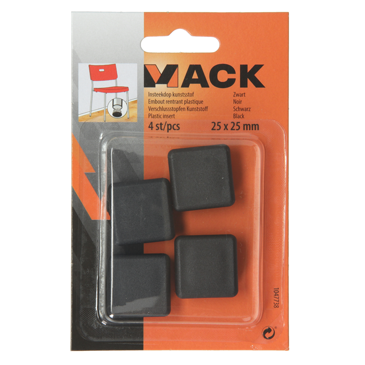 Mack 1047738 - bouchon en plastique noir 25 x 25 mm 4 pcs | 6 pièces