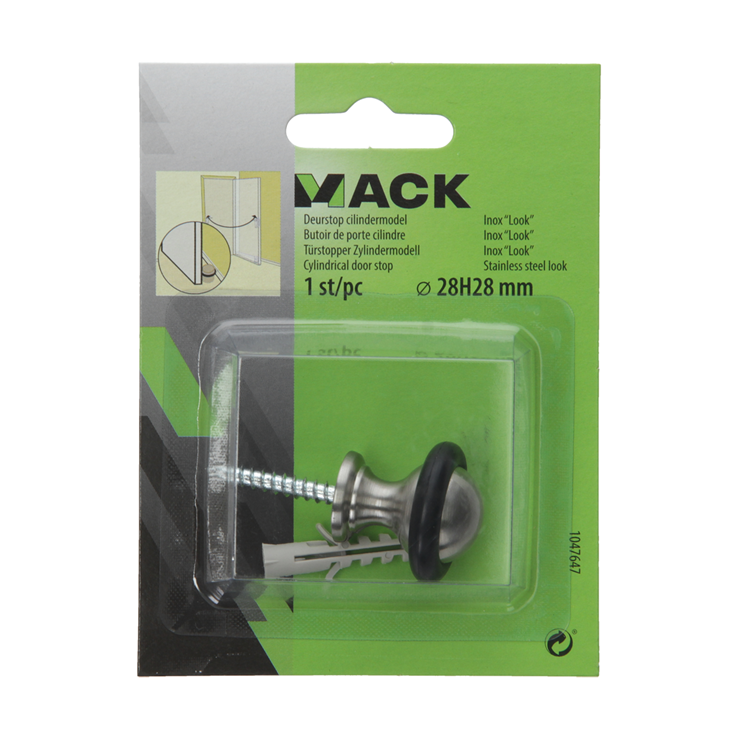 Mack 1047647 - cylindre d'arrêt de porte modèle aspect acier inoxydable ø 28h28 mm 1 pièce pièce | 6 pièces