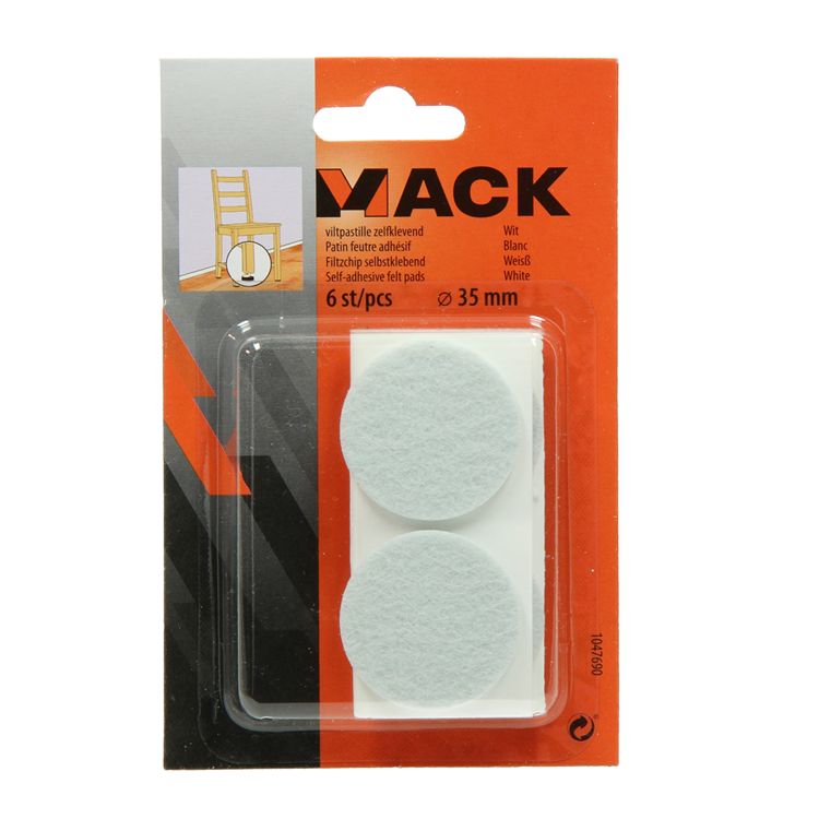 Mack 1047690 - pastille en feutre autocollante blanc ø 35 mm 6 pcs | 12 pièces