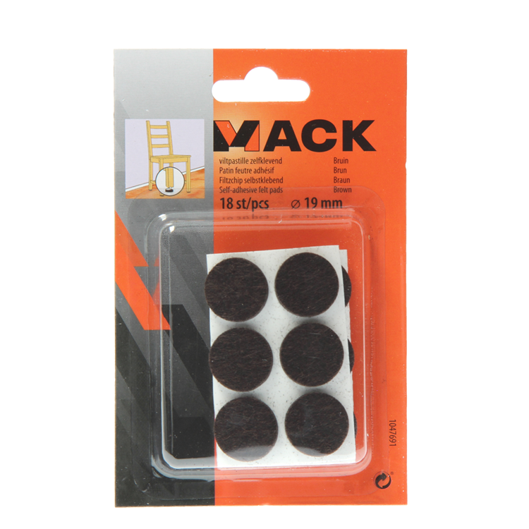 Mack 1047691 - pastille en feutre autocollante marron ø 19 mm 18 pcs | 12 pièces