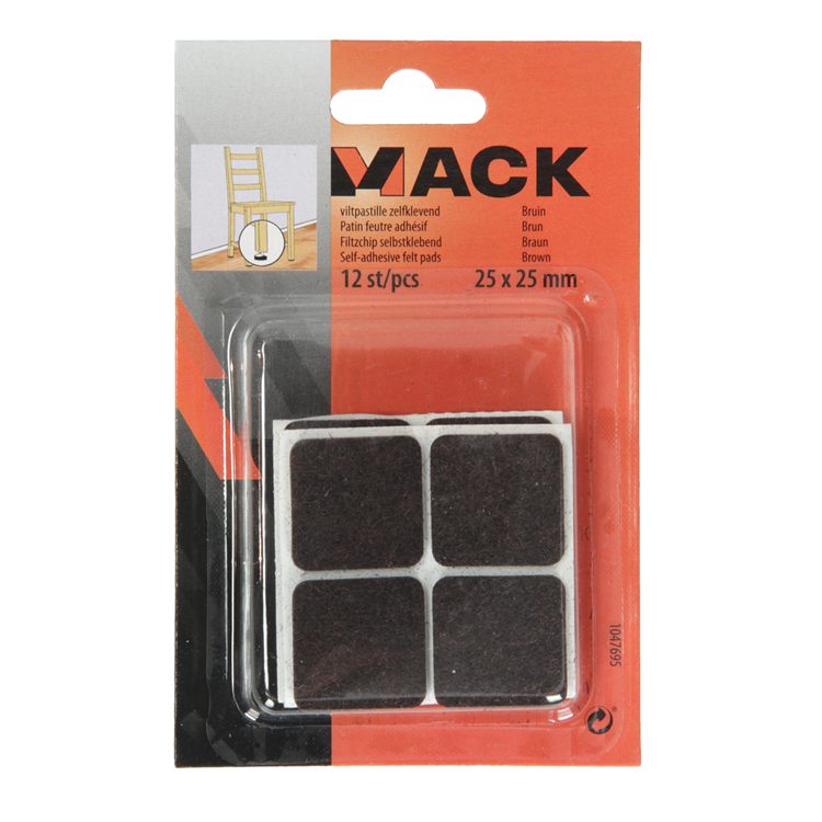 Mack 1047695 - pastille en feutre autocollante marron 25 x 25 mm 12 pcs | 12 pièces