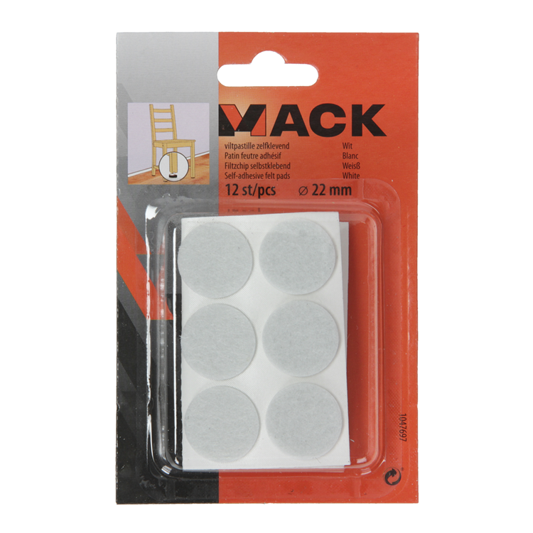 Mack 1047697 - pastille en feutre autocollante blanc ø 22 mm 12 pcs | 12 pièces
