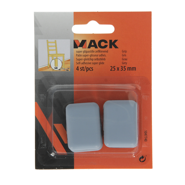 Mack 1047740 - pastille super coulissante autocollante gris 25 x 35 mm 4 pcs | 12 pièces