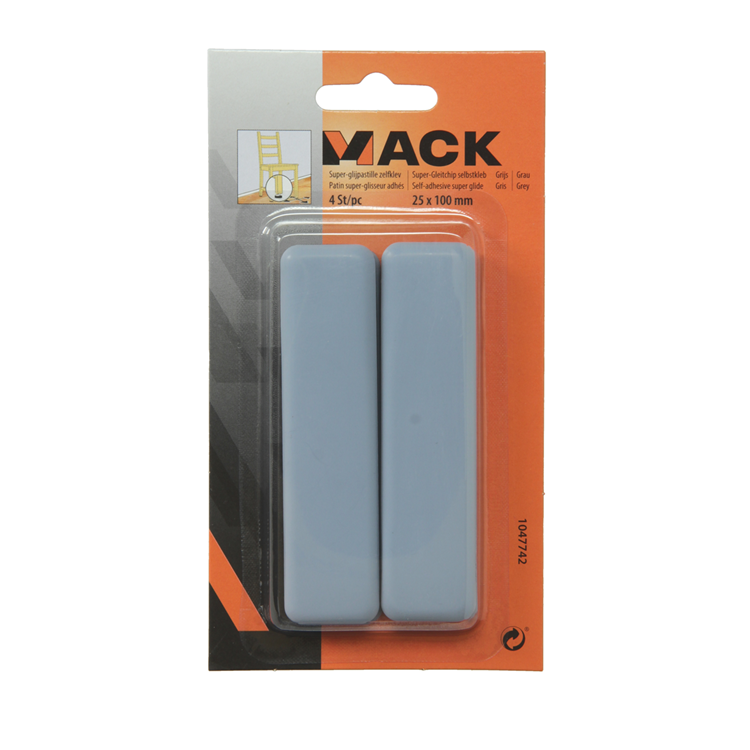 Mack 1047742 - pastille super coulissante autocollante gris 25 x 100 mm 4 pcs | 12 pièces