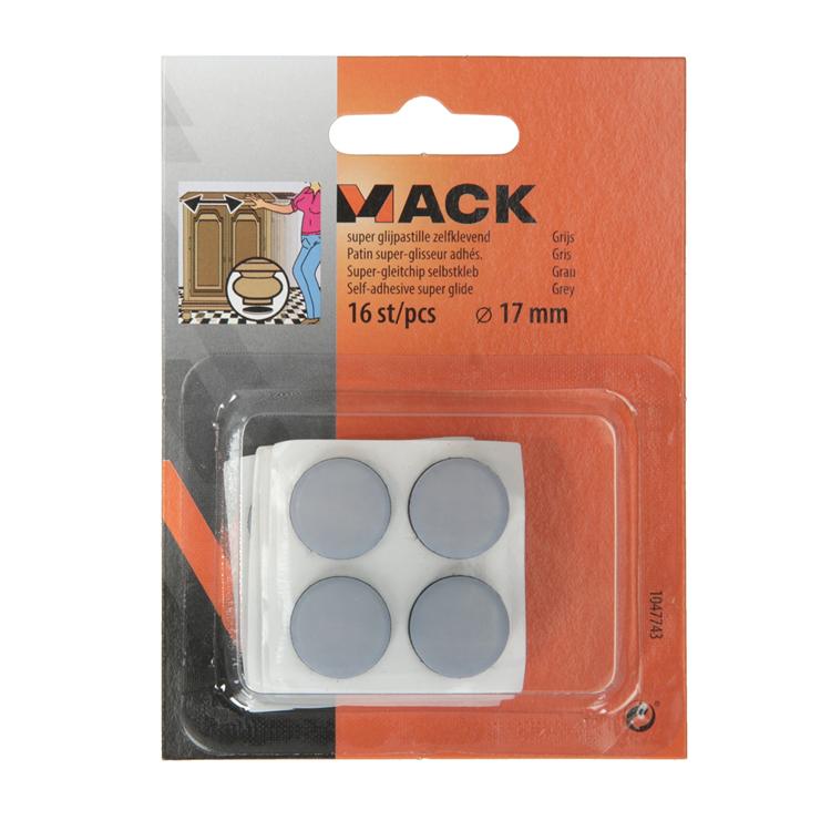 Mack 1047743 - pastille super coulissante autocollante gris ø 17 mm 16 pcs | 12 pièces