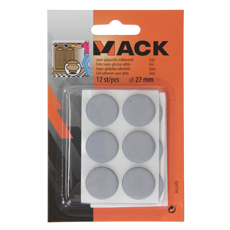 Mack 1047745 - pastille super coulissante autocollante gris ø 22 mm 12 pcs | 12 pièces