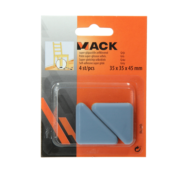 Mack 1047790 - pastille super coulissante autocollante gris 35x35x45 mm 4 pcs | 12 pièces