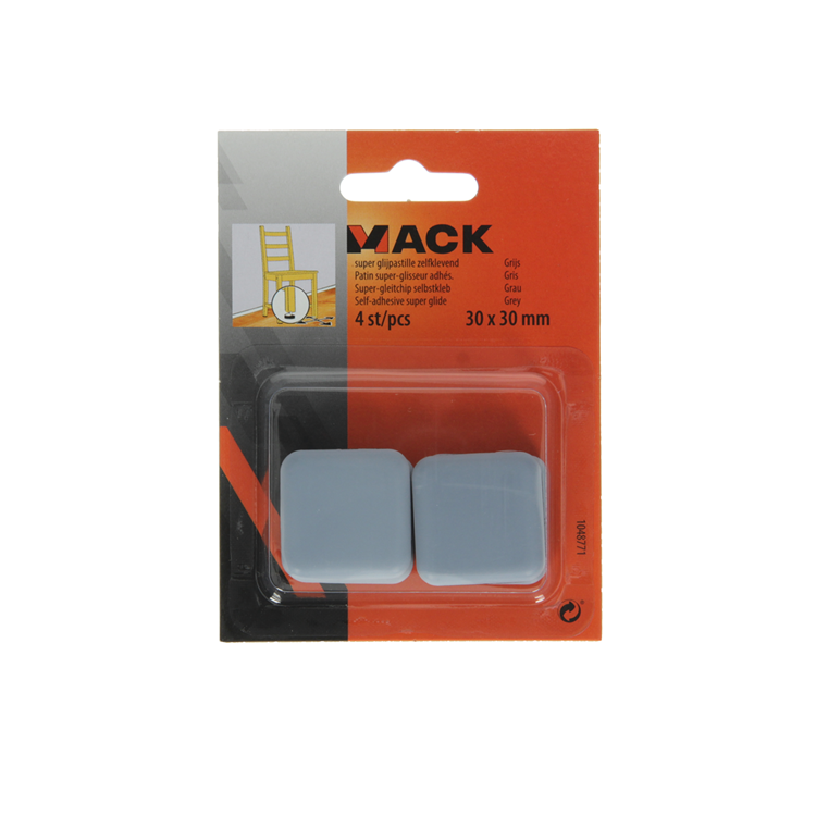 Mack 1048771 - pastille super coulissante autocollante grise 30 x 30 mm 4 pcs | 12 pièces