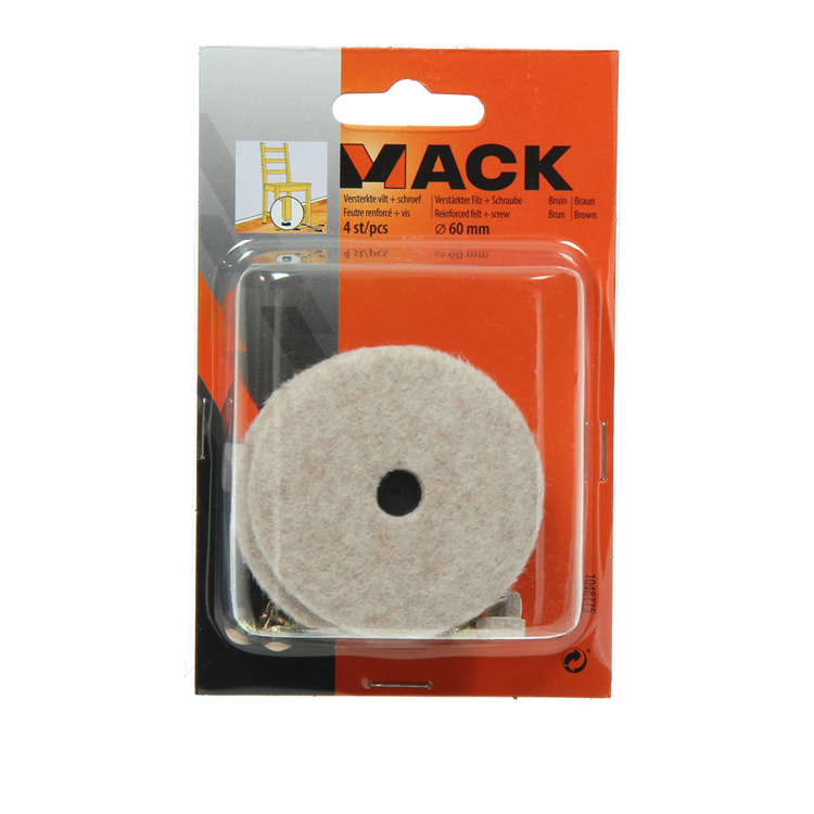Mack 1048775 - feutre renforcé + vis marron ø 60 mm 4 pcs | 6 pièces