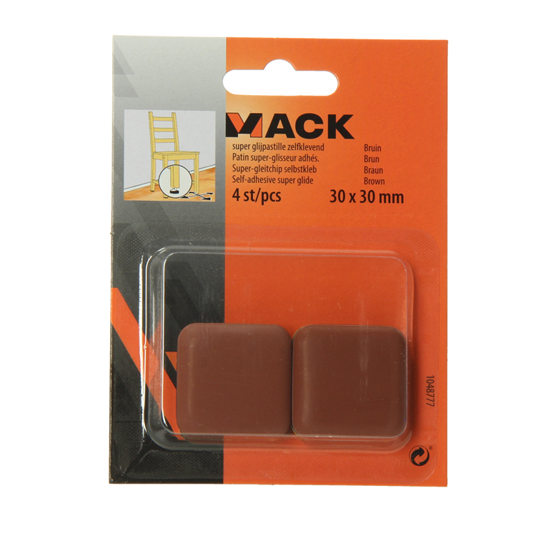 Mack 1048777 - pastille super coulissante autocollante marron 30 x 30 mm 4 pcs | 12 pièces