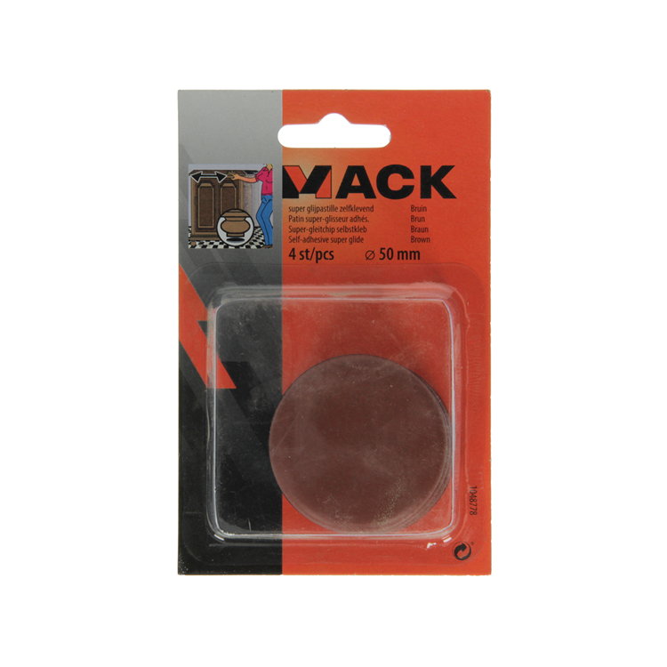Mack 1048778 - pastille super coulissante autocollante marron ø 50 mm 4 pcs | 12 pièces