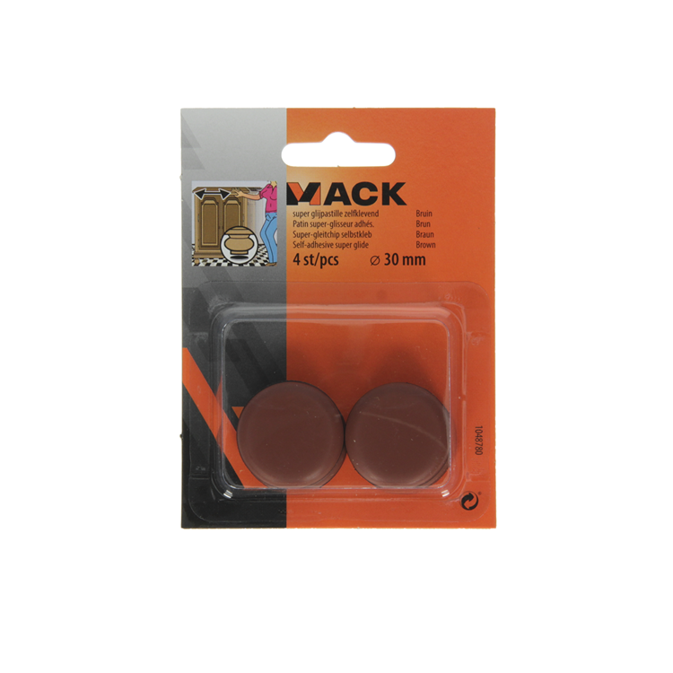 Mack 1048780 - pastille super coulissante autocollante marron ø 30 mm 4 pcs | 12 pièces