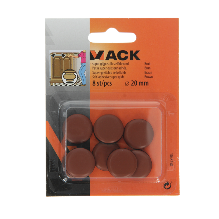 Mack 1048758 - pastille super coulissante autocollante marron ø 20 mm 8 pcs | 12 pièces