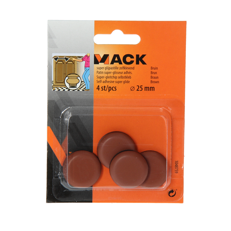 Mack 1048759 - pastille super coulissante autocollante marron ø 25 mm 4 pcs | 12 pièces