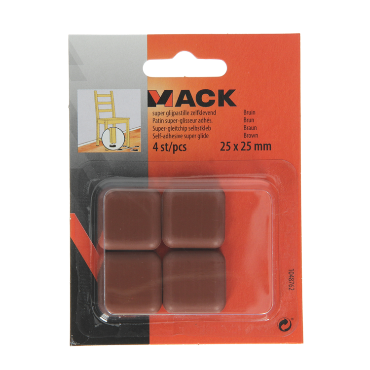 Mack 1048762 - pastille super coulissante autocollante marron 25 x 25 mm 4 pcs | 12 pièces