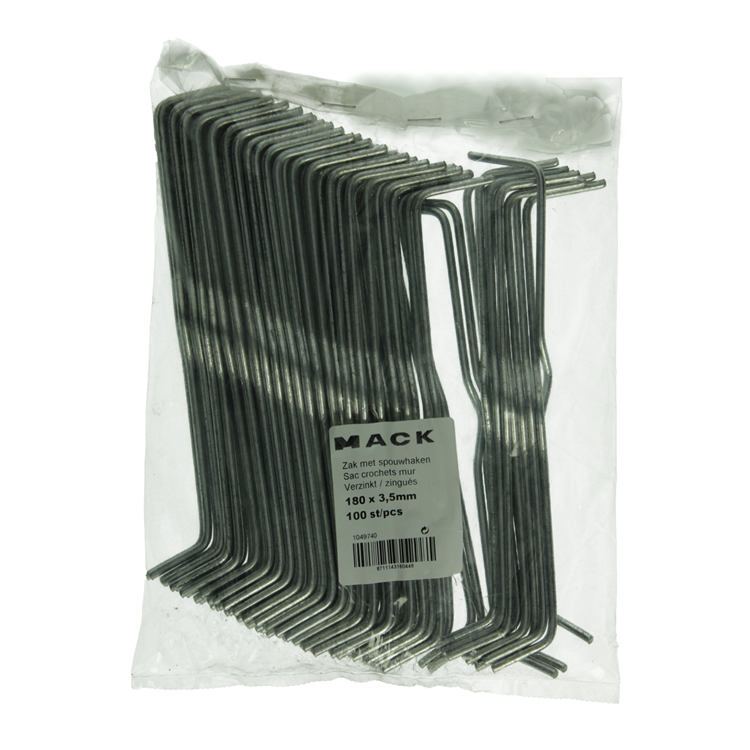 Mack 1049740 - sachet de 100 pcs. crochets creux galvanisés 180 x 3,5 | 5 pièces