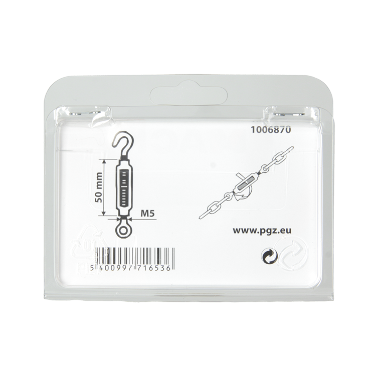 Mack 1006870 - 2 tendeurs : oeil + crochet galvanisé m5x50mm bl | 5 pièces