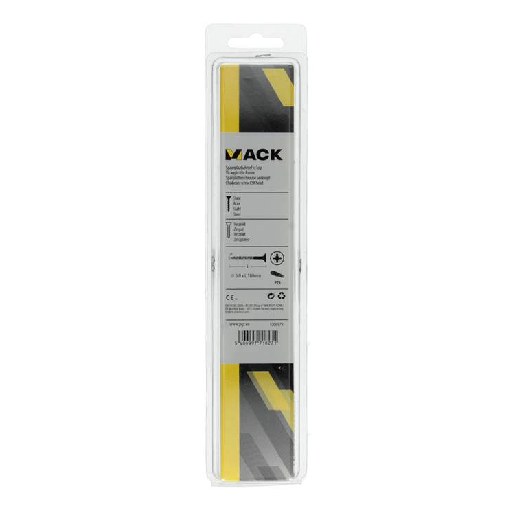 Mack 1006979 - vis pour panneaux d'aggloméré avec tête galvanisée jaune 4pcs 6 x 180mm | 5 pièces