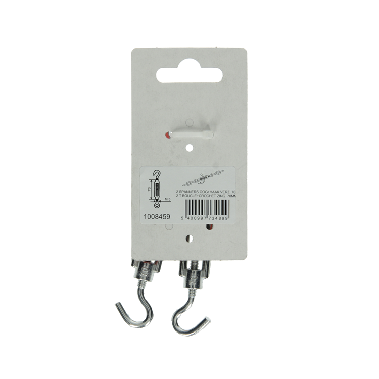 Mack 1008459 - 2 oeillets tendeurs + crochet m5 x 70mm galvanisé | 10 pièces