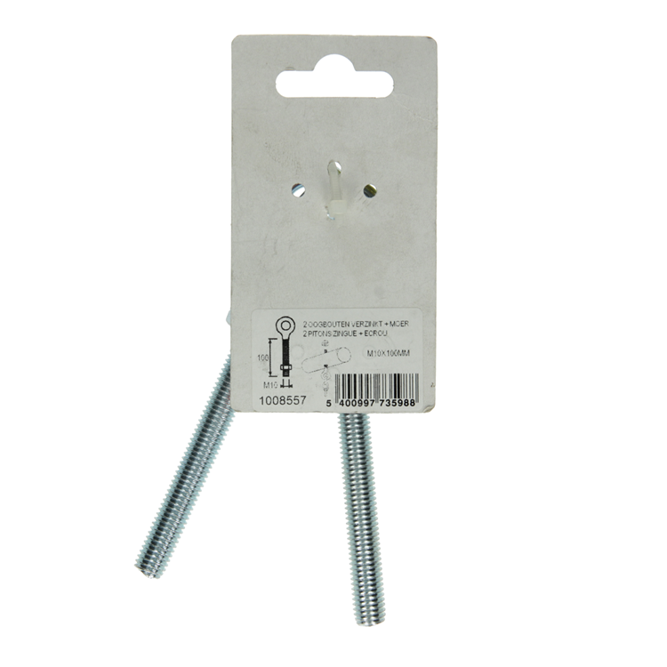 Mack 1008557 - 2 boulons à œil + écrou m10 x 100mm galvanisé | 10 pièces