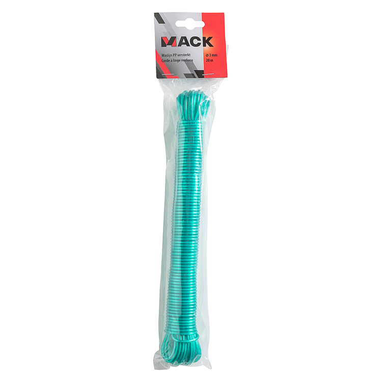 Mack 1014176 - fil pour corde à linge pp vert toron 3mm 20m avec âme en fil d'acier | 5 pièces