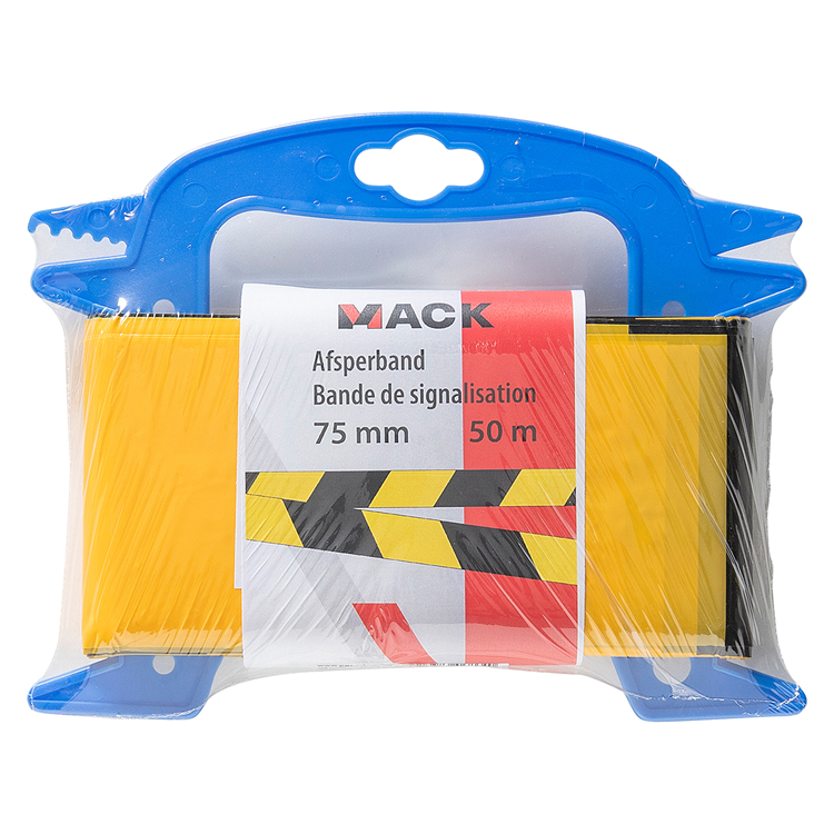 Mack 1014223 - ruban barrière jaune noir bobine 75mm x 50m 35 microns | 5 pièces