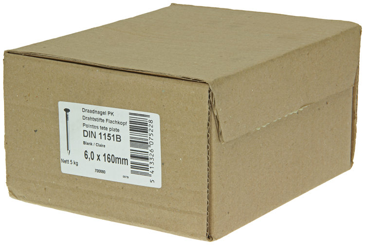 1015660 - carton 5 kg. clous tête plate 6,0x160 mm | 2 pièces